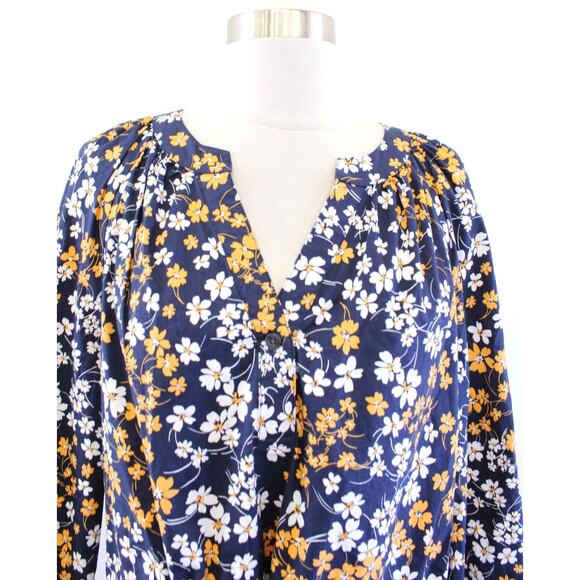 Draper James Lucinda Fall Field Floral Drawstring Waist Popover Dress Sz L Navy - Picture 7 of 8